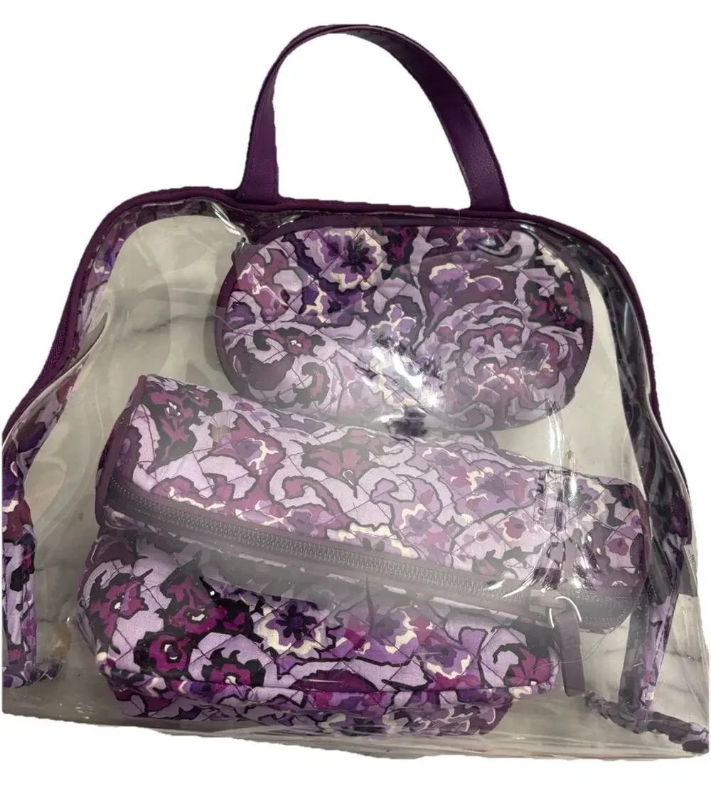 Vera Bradley Makeup Travel Set Of 3 in LILAC PAISLEY With Plastic Case